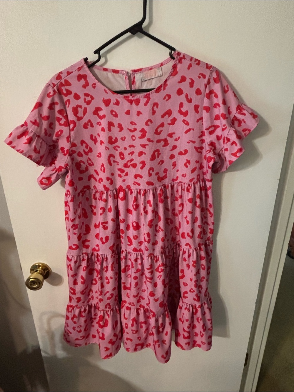 Girls' Pink & Red Leopard Print Tiered Dress